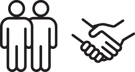 Illustrative Iconography Exploring Teamwork Collaboration and Agreements Through Symbolic Depictions of People and a Handshake Agreement, Communication, and Human Connection