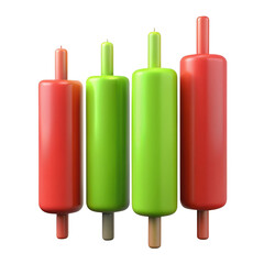 3d realistic candlestick chart icons isolated on transparent background