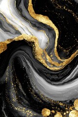A black and white marble with gold paint splatters