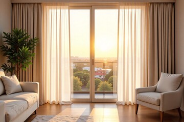 Fototapeta premium Serene Interior Scene Sunlight Balcony and Relaxation