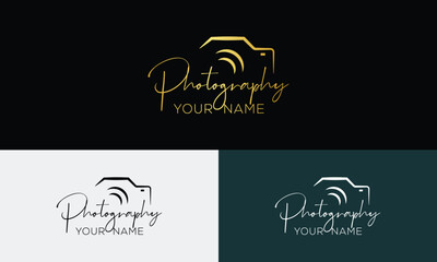 Elegant Golden Photography Logo with Signature Font