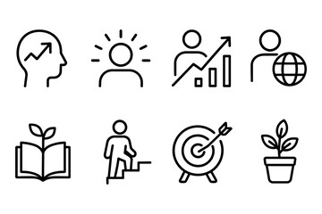 Fototapeta premium Business and personal growth icons set featuring success, education, and achievement, vector illustration