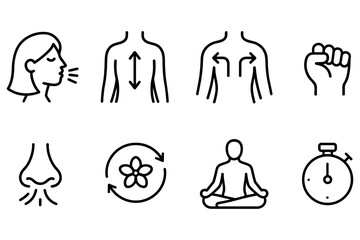 Breathing exercises and relaxation concepts with icon set, vector illustration