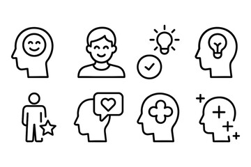 Fototapeta premium Positive thinking concept with icons of ideas, emotions, and mindset, vector illustration