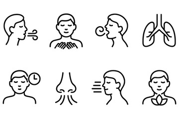 Breathing and relaxation techniques icons set for mindfulness and health, vector illustration