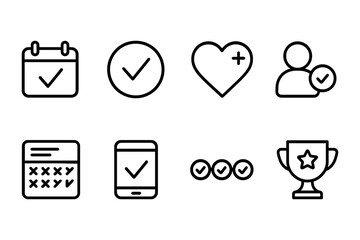 Minimalist icon set featuring calendar, health, and achievement symbols, vector illustration