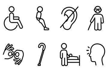 Accessibility and inclusion icons for disability awareness and assistance, vector illustration