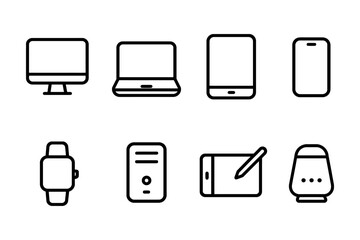 Digital devices outline vector illustration featuring modern electronics