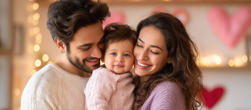 happy indian couple with baby