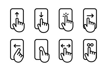 Touchscreen gesture icons set featuring swipes and taps, vector illustration