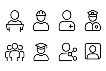 Community professions and networking concept featuring line icons, vector illustration