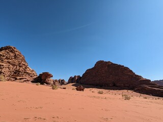 Wadi Rum Desert, Jordan. The red desert and Jabal Al Qattar mountain.Where some famous movies where...