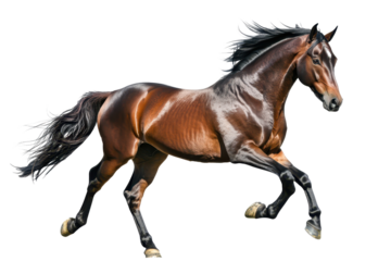 Majestic pegasus horse in full stride isolated on a clean white background with flowing mane and elegant posture