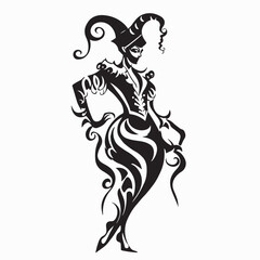 Man wearing Venice Carnival Jester Costume Silhouette vector isolated on white background.