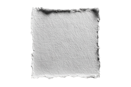 White textured handmade paper square torn edges isolated background old on transparent background