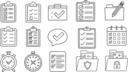 Black silhouette vector set of business, web, and school icons for design and communication