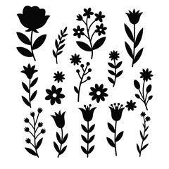 Black and white floral silhouettes elegant design elements for decorative purposes and design projects