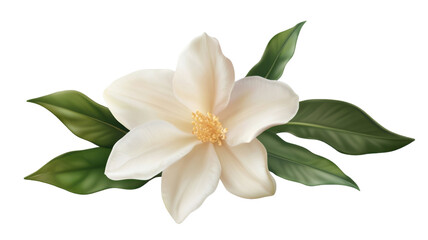 Fototapeta premium Delicate white flower with soft petals and natural green stem isolated on white background 