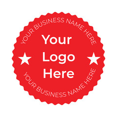 Red starburst seal with custom business name and logo placeholder
