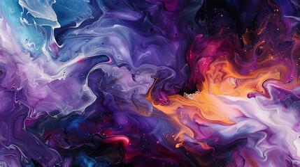 Abstract painting of swirling multicolored ink droplets colliding, representing creative chaos.