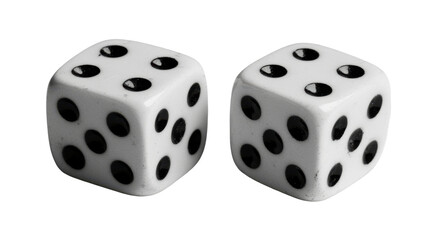 Black gaming dice with white dots and smooth edges isolated on white background
