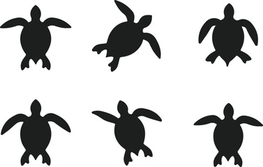Sea Turtle Silhouette Set Ocean Reptile Icons