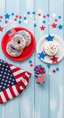 Obraz premium Patriotic donuts and cupcake with american flag and star decorations stars
