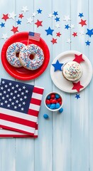 Obraz premium Patriotic donuts and cupcake with American flag and stars image