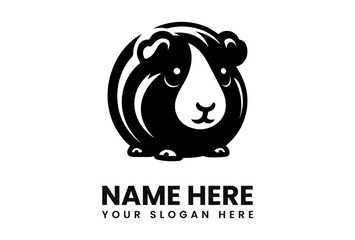 A stylized black and white guinea pig logo, with text below.