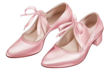 Pink satin ballet shoes with ribbon laces displayed on a white background, perfect for dance performances or special occasions