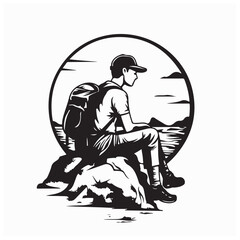 Fototapeta premium Hikers resting at a scenic viewpoint overlooking a valley image vector isolated on white background