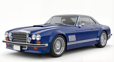 Classic blue sports car with sleek design on white background  