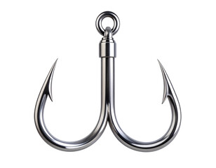 Triple Treble Fishing Hook in Shiny Chrome Finish, Transparent PNG