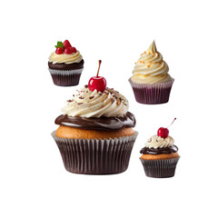 Delicious Variety of Gourmet Cupcakes with Cherries and Berries