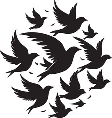 Flock of Birds Flying Silhouette