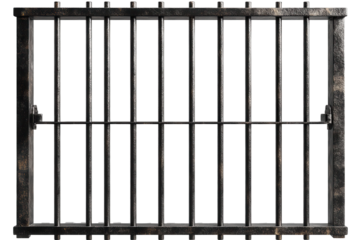 Prison iron bars isolated on a transparent background providing a stark representation of confinement and security measures in correctional facilities