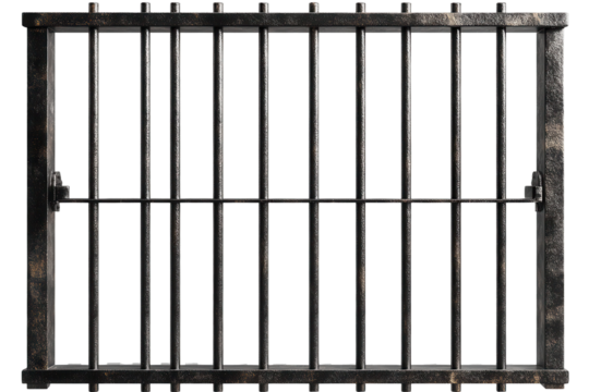 Prison iron bars isolated on a transparent background providing a stark representation of confinement and security measures in correctional facilities