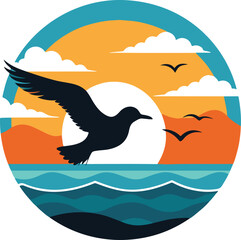 Seagull Silhouette Over Ocean