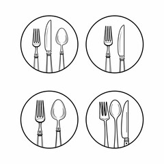 Cutlery Icon Set – Fork, Spoon, Knife Outline Vector Illustration for  Logos app icon