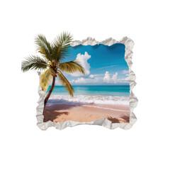 Tropical Beach Paradise Torn Paper Effect Image