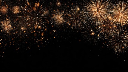 Stunning photo of gold fireworks on black background with copyspace.