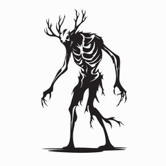 Terrifying Silhouette of a Wendigo Walking Alone in the Dark Wilderness Forest Vector Art