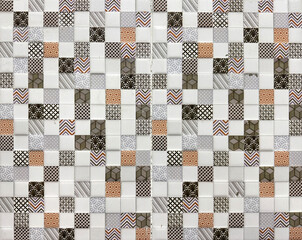 Close up of decorative mosaic wall with many patterns and graphic background. Suitable for kitchen...