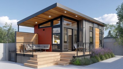 Stunning photo of accessory Dwelling Unit (ADU) A modern tiny house concept showcasing the versatility and efficiency of accessory dwelling units, perfect for urban living and.