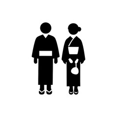 浴衣姿の男女シルエットアイコン｜Silhouette Icon of Man and Woman in Yukata