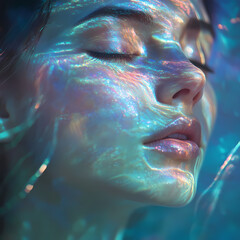 Model captured in colorful light reflections underwater setting Generative AI