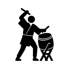 和太鼓を叩く人のシルエットアイコン｜Silhouette Icon of a Person Playing Taiko Drum