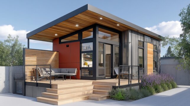 Stunning photo of accessory Dwelling Unit (ADU) A modern tiny house concept showcasing the versatility and efficiency of accessory dwelling units, perfect for urban living and.