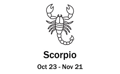 Scorpio Zodiac Sign – Dates and Scorpion Symbol
Scorpio Astrology Art – October 23 to November 21
Scorpion Horoscope Illustration for Scorpio
Scorpio Star Sign – Powerful Water Element Icon