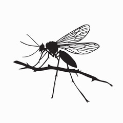 A Mosquito Silhouette Resting on a Tree Branch in Nature Vector Illustration
